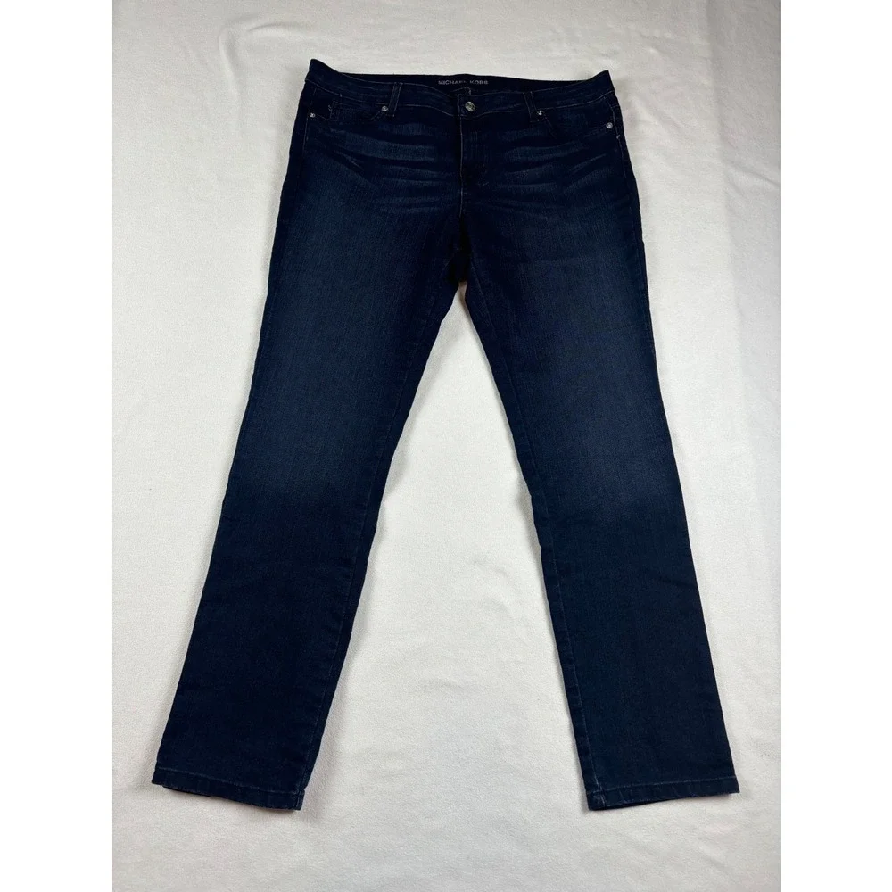 Michael Kors Womens Dark Wash Straight Leg Stretch Denim Jeans Size 14 Indigo - Picture 1 of 6